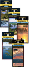 Load image into Gallery viewer, Set of five maps titled Temagami 1 to Temagami 5 with scenic images on a black background.
